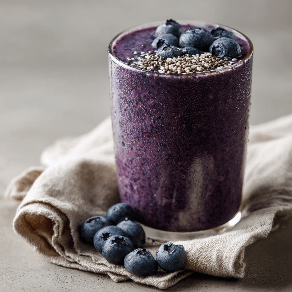 Blueberry Chia Seed Smoothie – A Simple, Nourishing Way to Start Your Day 8 Blueberry chia seed smoothie served in tall glass