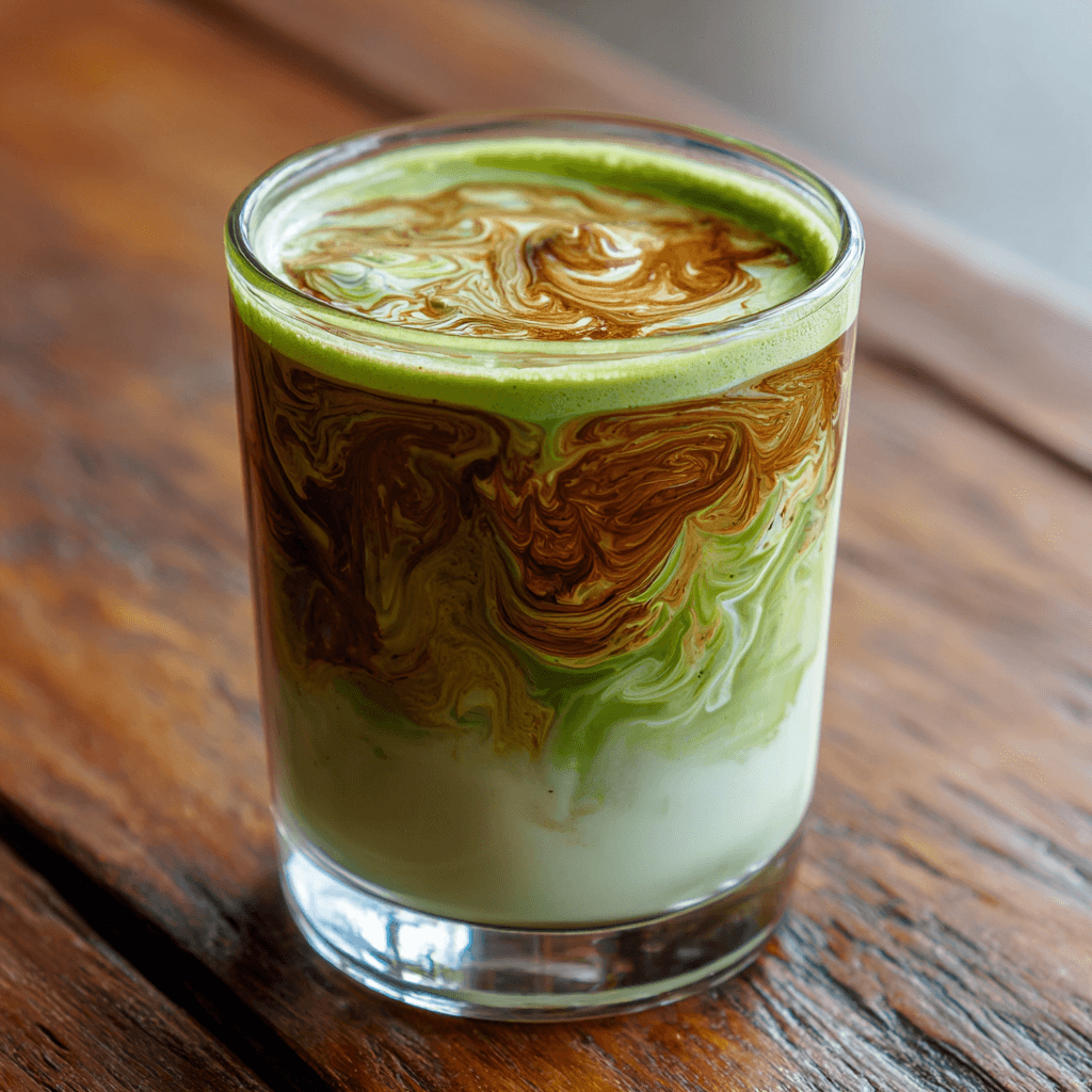 Brown Sugar Matcha Latte Recipe: Smooth, Rich & Surprisingly Easy 1 Brown sugar matcha latte in a clear glass with layered milk, matcha, and caramel swirls