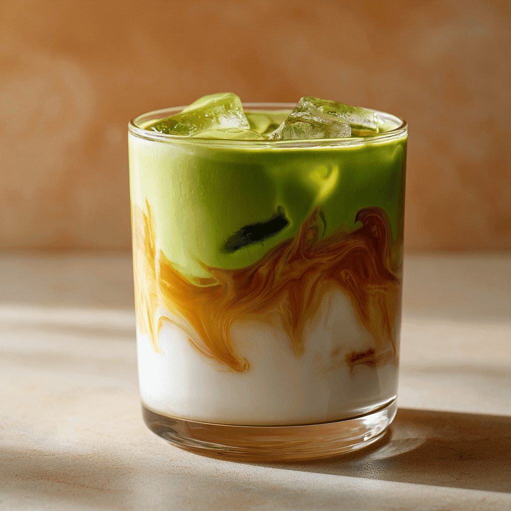 Matcha Latte Recipes That Taste Like Comfort in a Cup 4 caramel matcha latte in glass cup layered