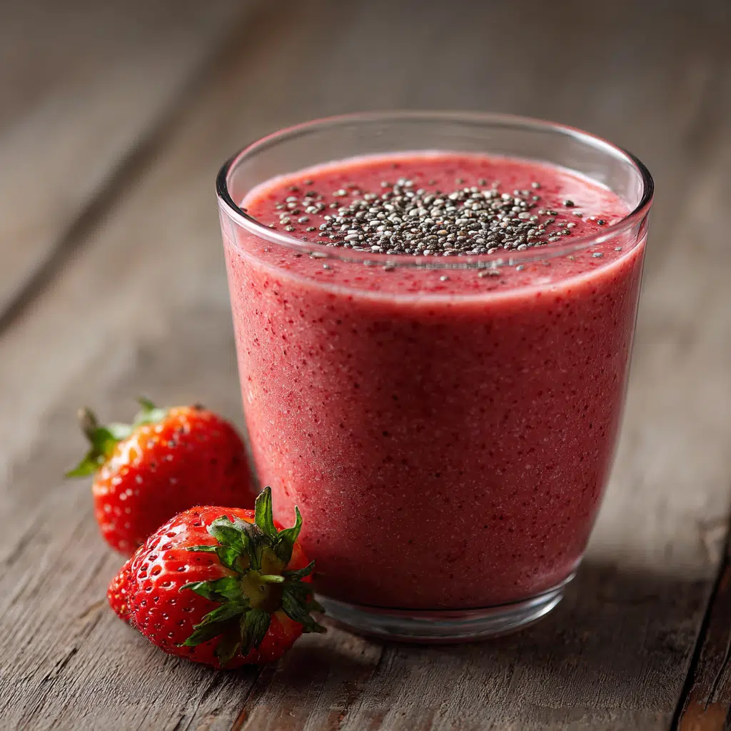 Chia seed smoothie in glass with strawberries