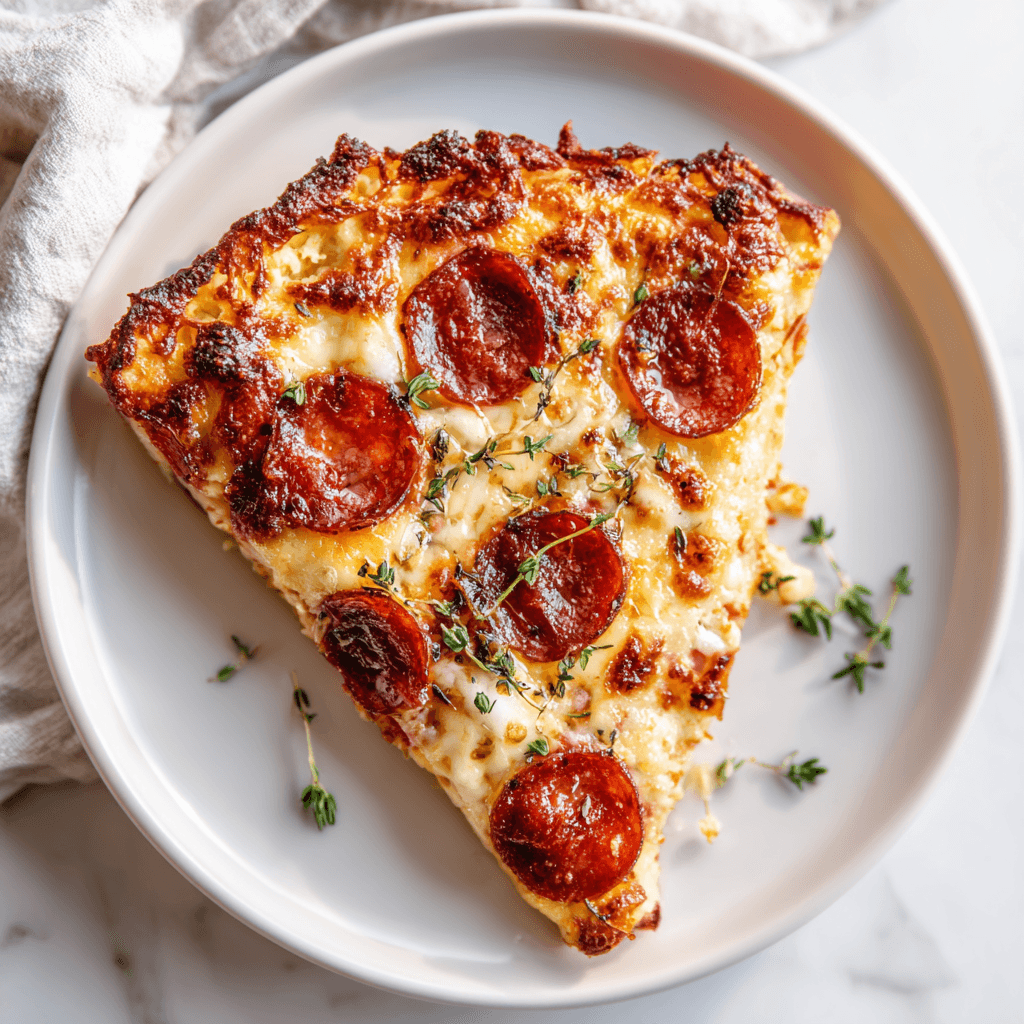 Chicken Crust Pizza Recipe – Low-Carb, High-Flavor Comfort 7 chicken crust pizza slice with cheese pull and golden crust