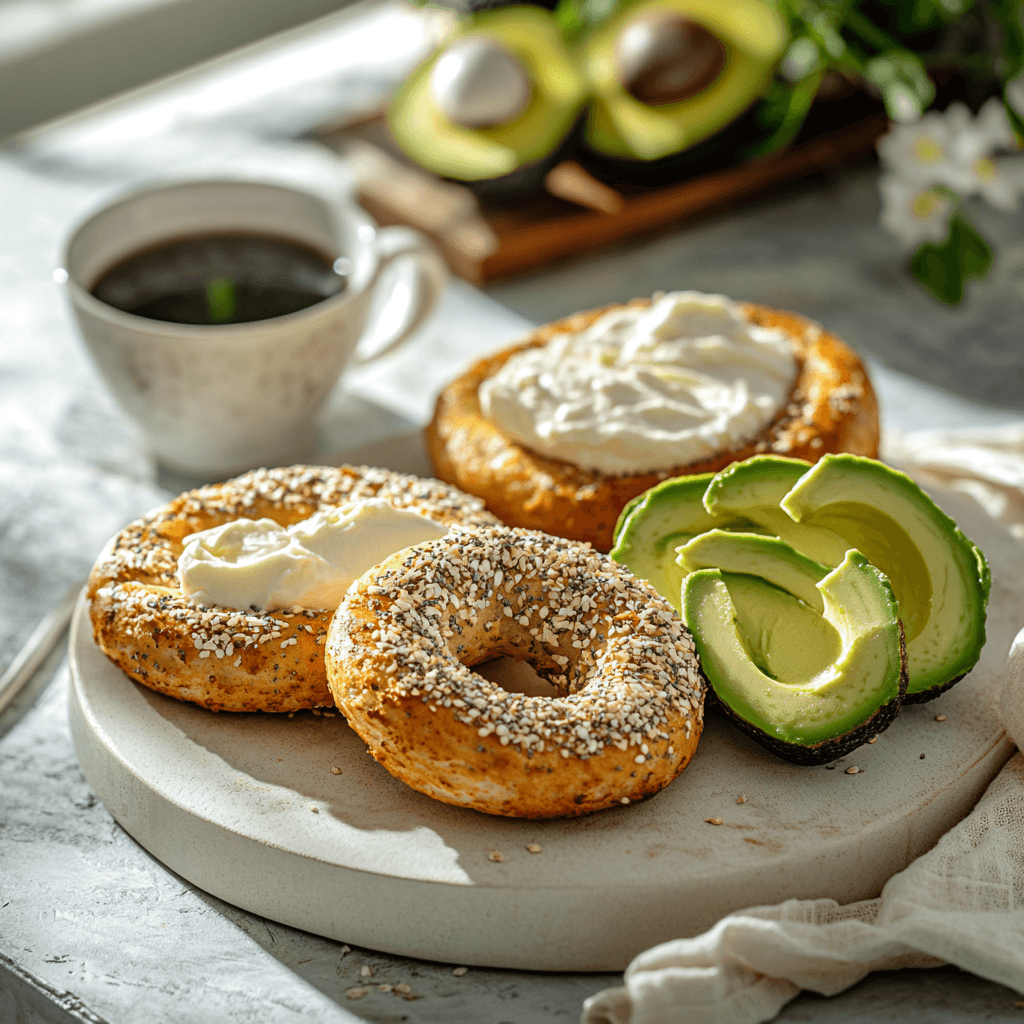 Cottage Cheese Bagels: High-Protein, Easy, and Delicious 8 Cottage cheese bagels served with cream cheese and avocado