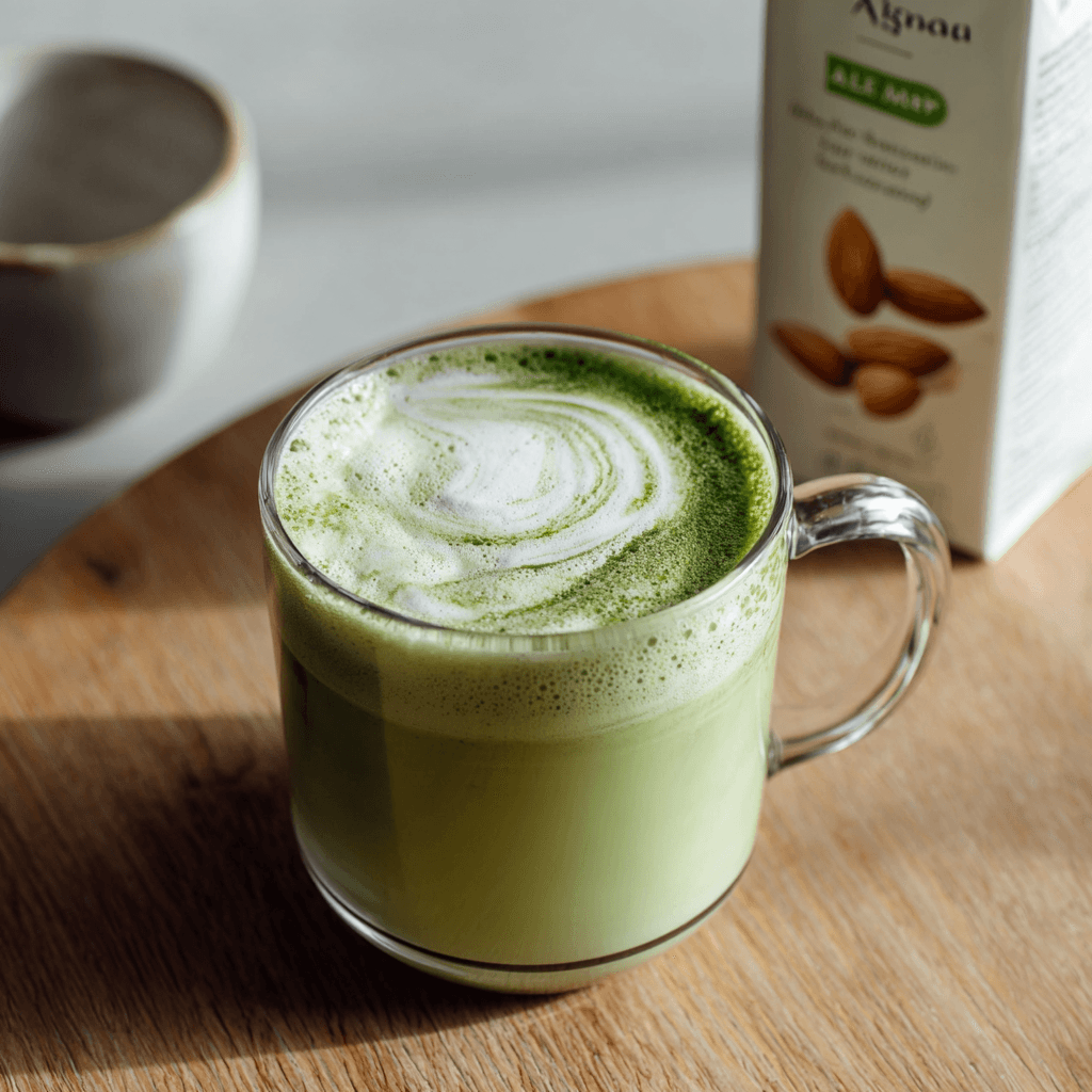 How to Make Matcha Latte at Home – Creamy, Easy & Energizing 8 creamy matcha latte with almond milk in clear mug
