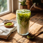 Iced Matcha Latte – Cool, Creamy, and Surprisingly Powerful 5 Iced matcha latte in a tall glass with creamy green swirls
