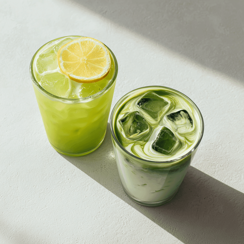 Iced Matcha Latte – Cool, Creamy, and Surprisingly Powerful 8 Two glasses side by side showing matcha iced tea and iced matcha latte