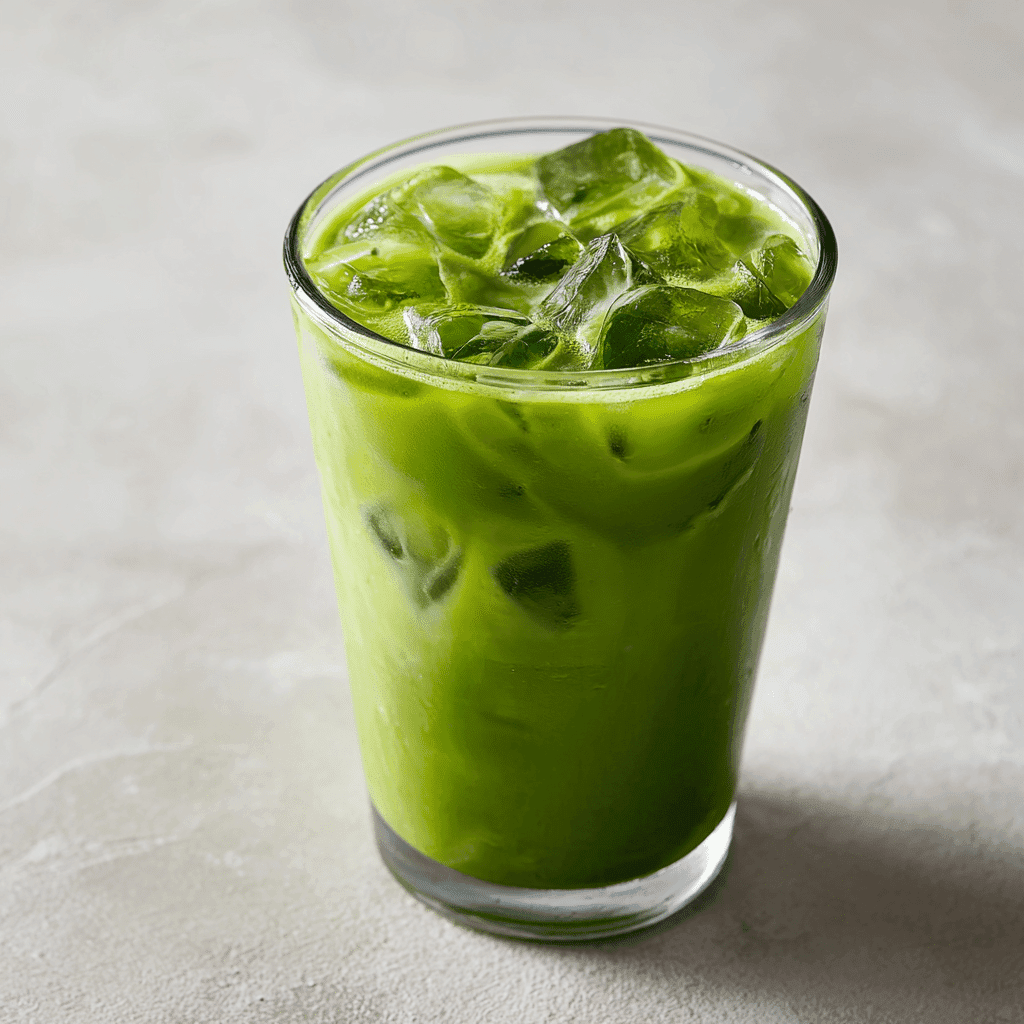 iced matcha latte in glass cup for matcha latte recipes