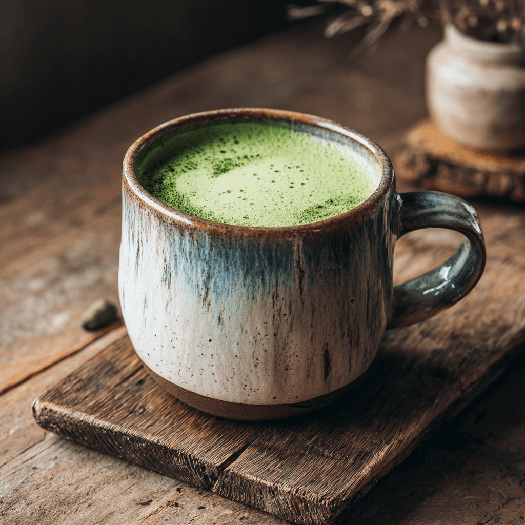 How to Make a Creamy Matcha Latte with Almond Milk 1 Creamy matcha latte with almond milk on a rustic table