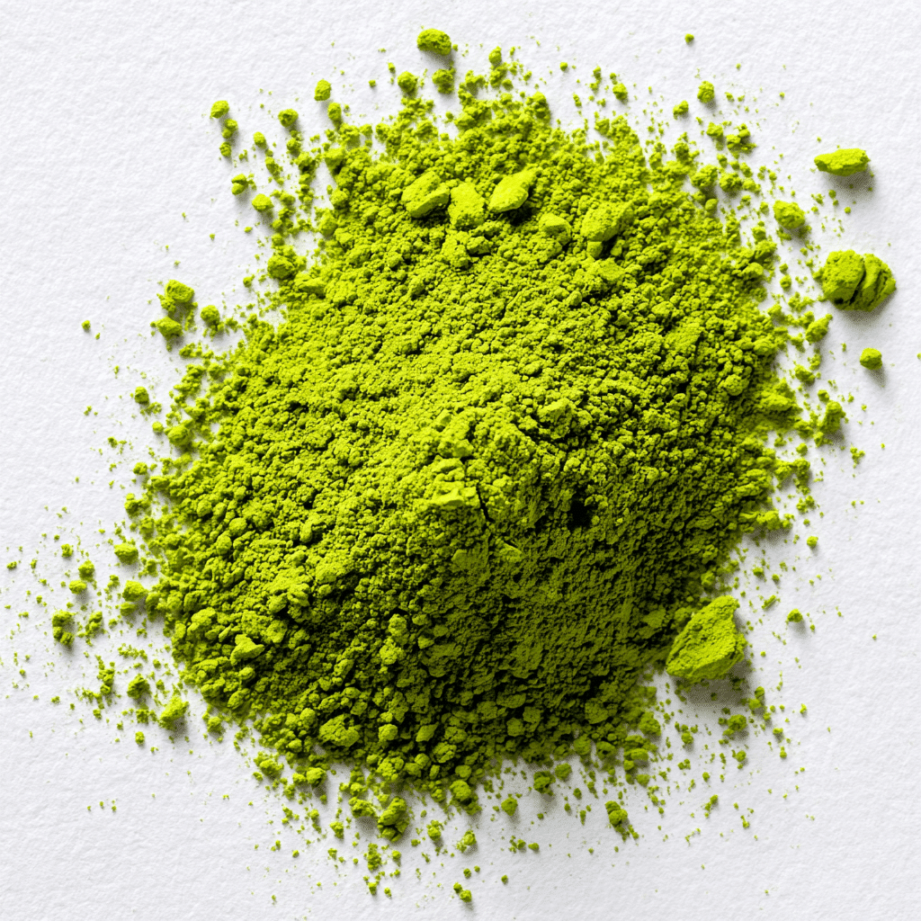 Peach Matcha Latte: Refreshing, Healthy, and Easy to Make 8 Ceremonial grade matcha powder on white background