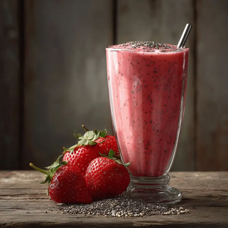 Strawberry Chia Seed Smoothie: Healthy, Refreshing & Easy to Make 6 Strawberry chia seed smoothie in glass with fresh ingredients