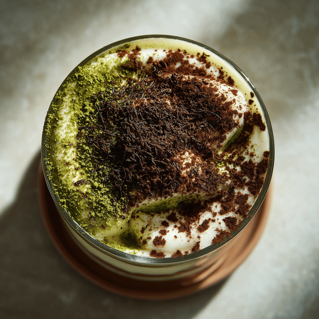 Tiramisu Matcha Latte Recipe: Creamy, No-Bake Layered Dessert 7 Tiramisu matcha latte variation with cacao topping