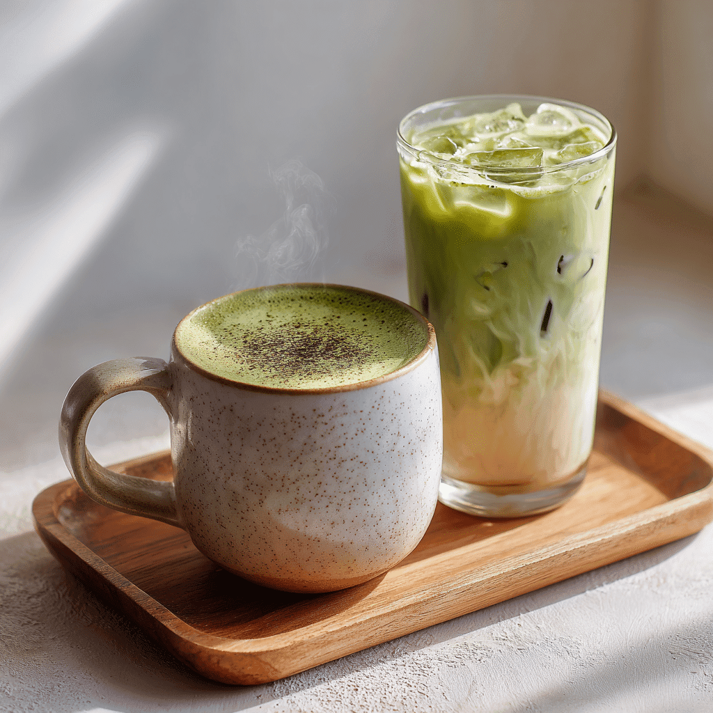 Vanilla Matcha Latte Recipe – Creamy, Clean, and Energizing 7 hot and iced vanilla matcha lattes side by side