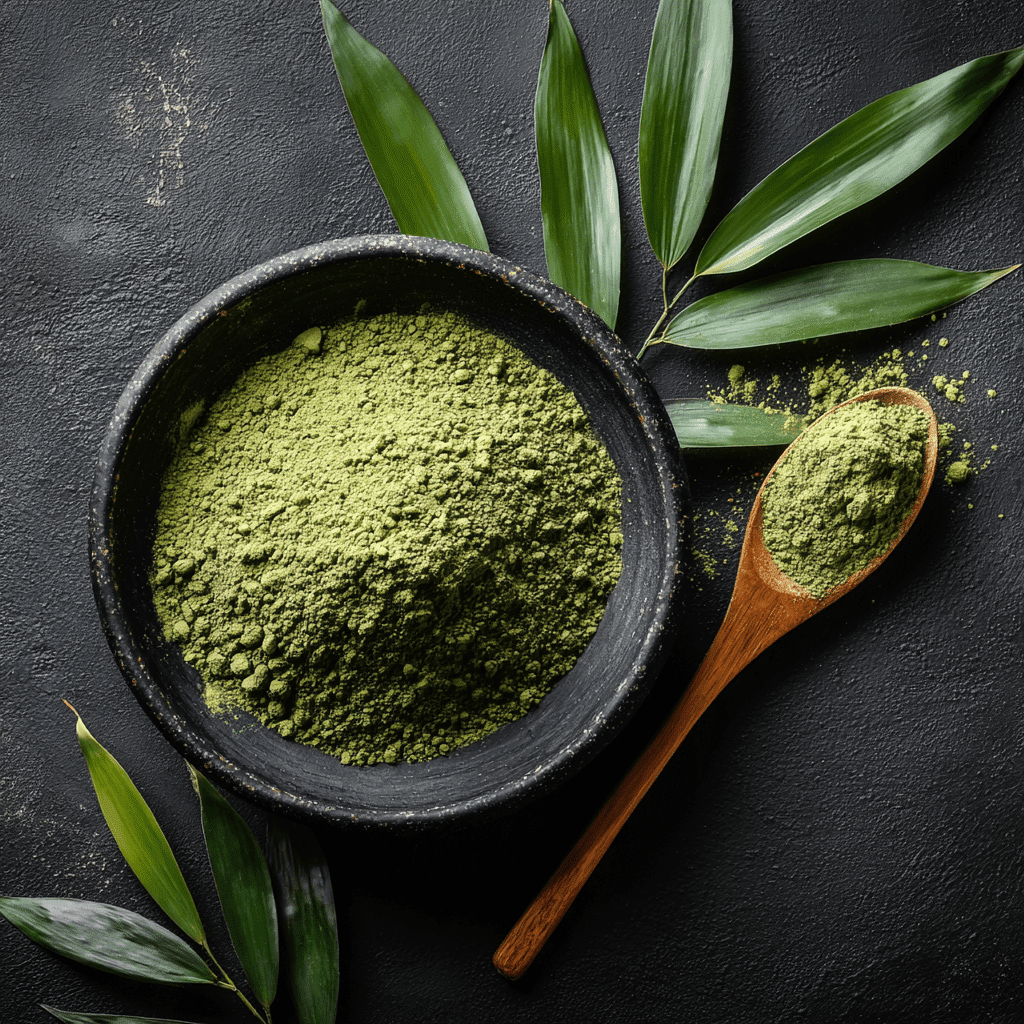 Matcha Latte Recipe That Actually Tastes Good and Easy to Make 7 vibrant ceremonial matcha powder in black bowl