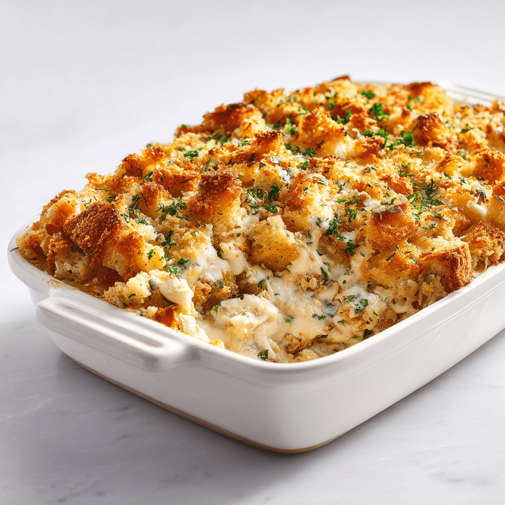 Dolly’s Chicken and Stuffing Casserole Recipe 7 dollys casserole white background