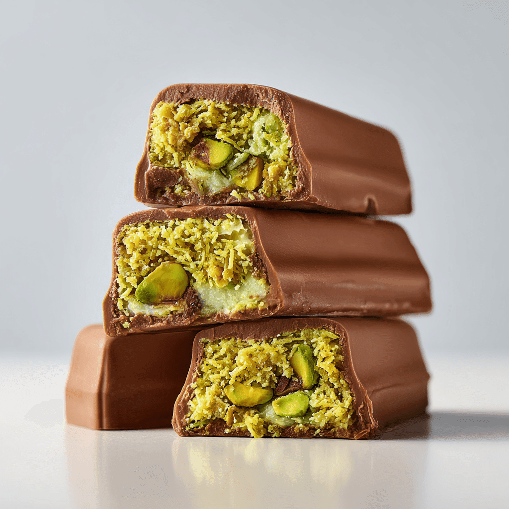 Dubai Chocolate Recipe: How to Make the Viral Pistachio Delight 8 Dubai chocolate bar sliced open to show textured filling and glossy shell
