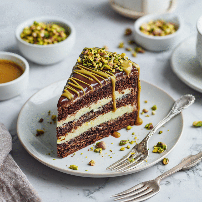 Dubai Chocolate Cake Recipe: Rich Layers, Pistachio Cream & Crunch 7 Dubai chocolate cake with pistachio cream and kataifi layers
