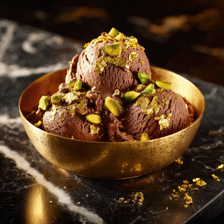 Dubai Chocolate Ice Cream Recipe – Creamy, Rich, and Luxurious 5 Dubai chocolate ice cream in gold dish