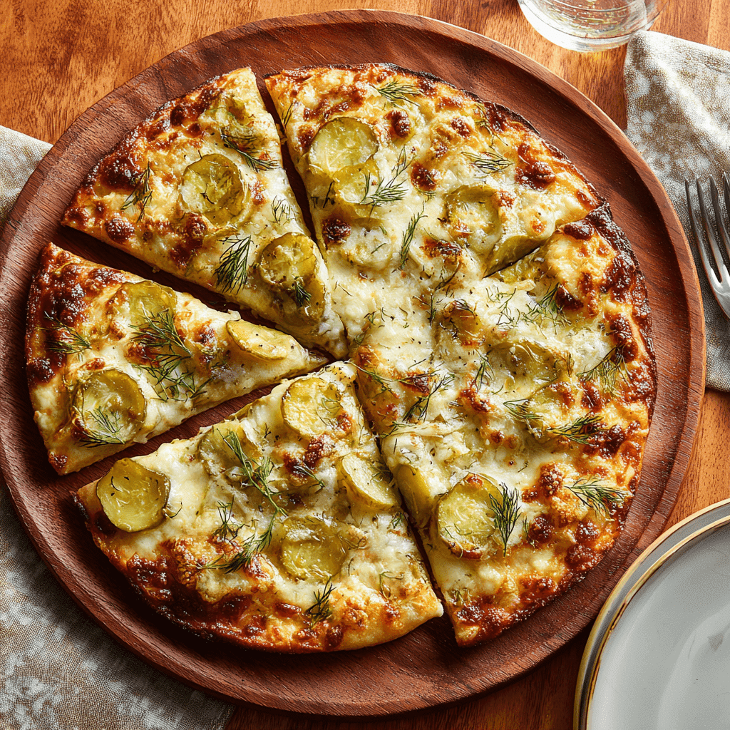 Pickle Pizza Recipe That’ll Change the Way You See Toppings 10 Final pickle pizza served on rustic board