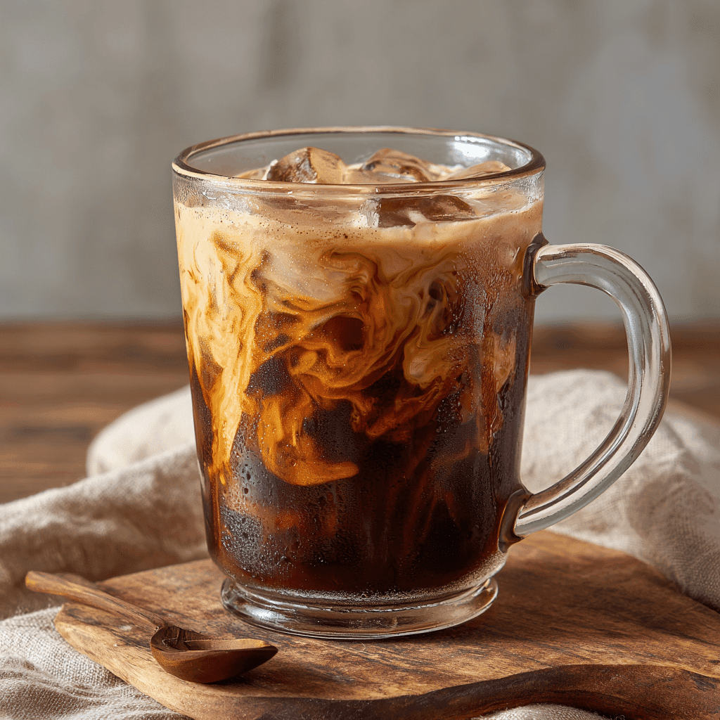 Tahini Iced Coffee – Unique, Creamy, and Refreshingly Different 4 Creamy tahini iced coffee with visible sesame swirls