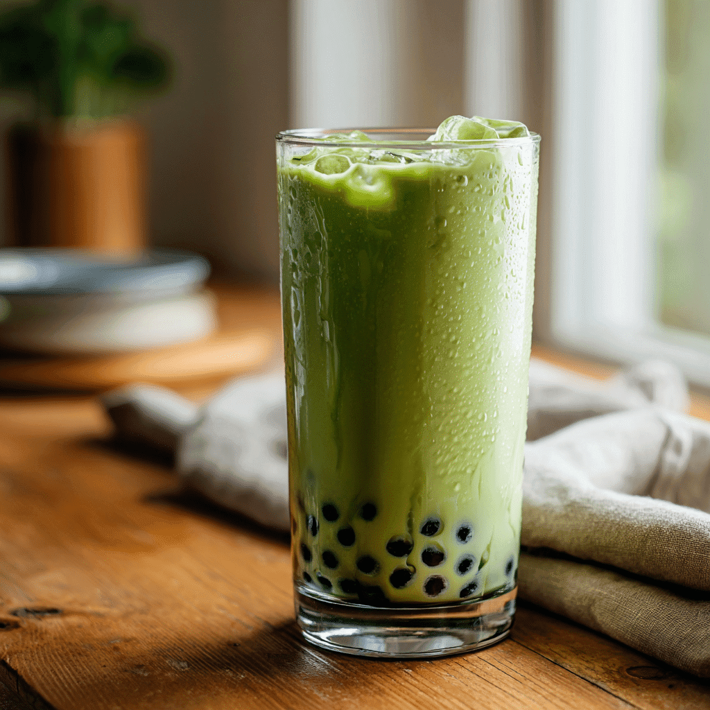 Matcha Bubble Tea: A Deliciously Refreshing Twist on a Classic Sip 6 Glass of homemade matcha bubble tea on wooden table