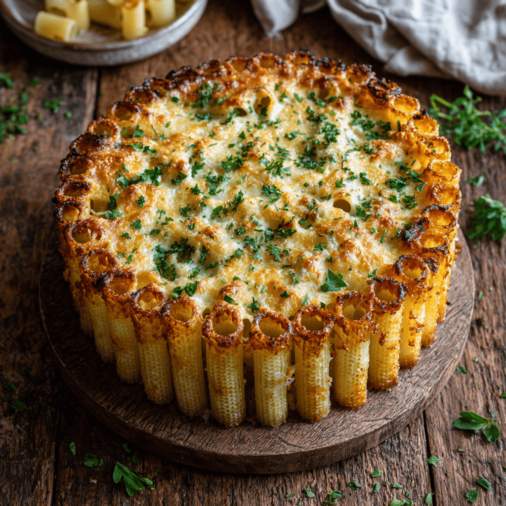 Honeycomb pasta cake freshly baked on table