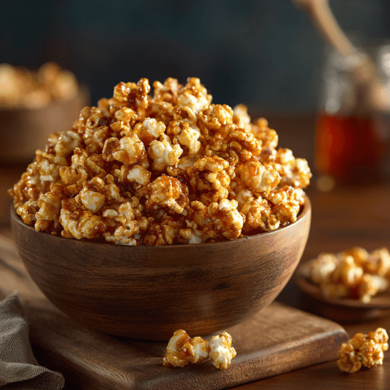 Hot Honey Popcorn Recipe: Bold, Sweet, and Spicy Snack You’ll Crave 7 Hot honey popcorn in a rustic bowl with glaze