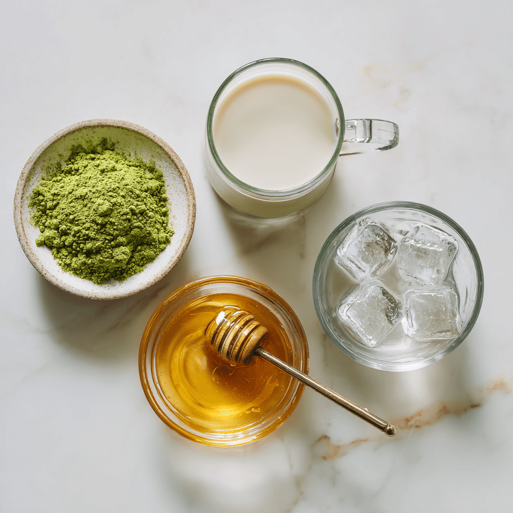 Iced Matcha Latte Starbucks: Ingredients, Calories & DIY Recipe Guide 7 Iced matcha latte ingredients in glass bowls