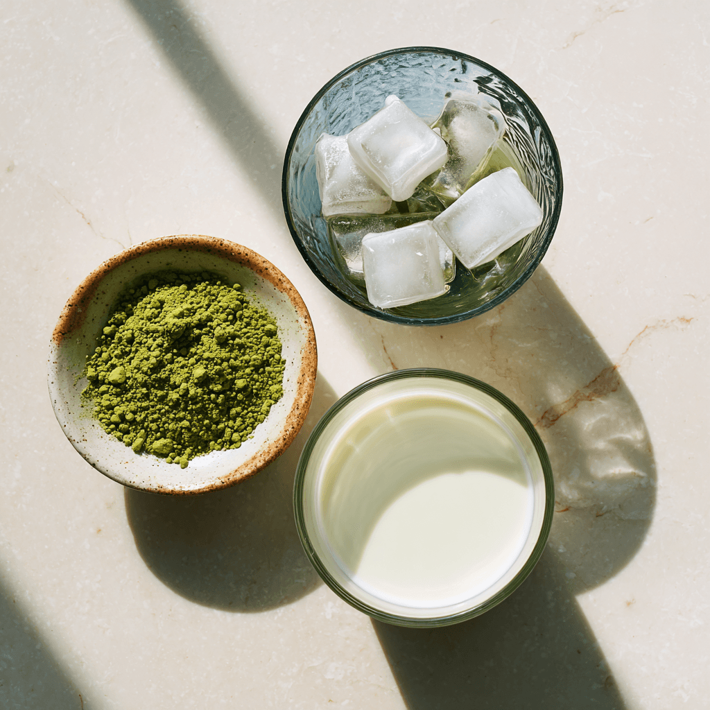 Iced Matcha Latte Starbucks: Ingredients, Calories & DIY Recipe Guide 5 iced matcha latte ingredients on a kitchen counter