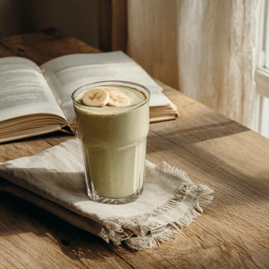 Matcha Smoothie Banana Recipe: Creamy, Energizing & Easy 8 cozy matcha banana smoothie scene with soft morning light and rustic kitchen table