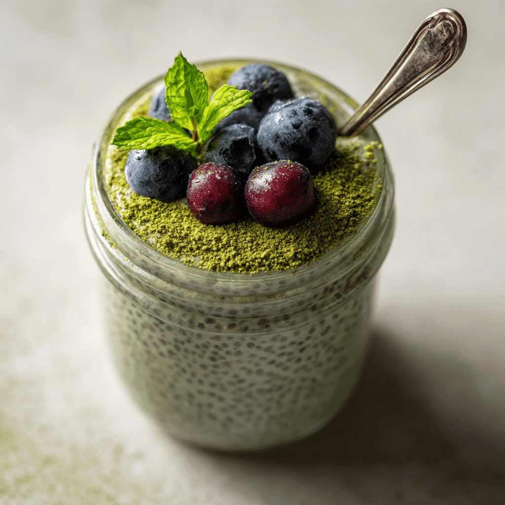 Matcha Chia Seed Pudding: Energizing, Easy, and Healthy 7 Matcha chia pudding ready to serve in glass jar