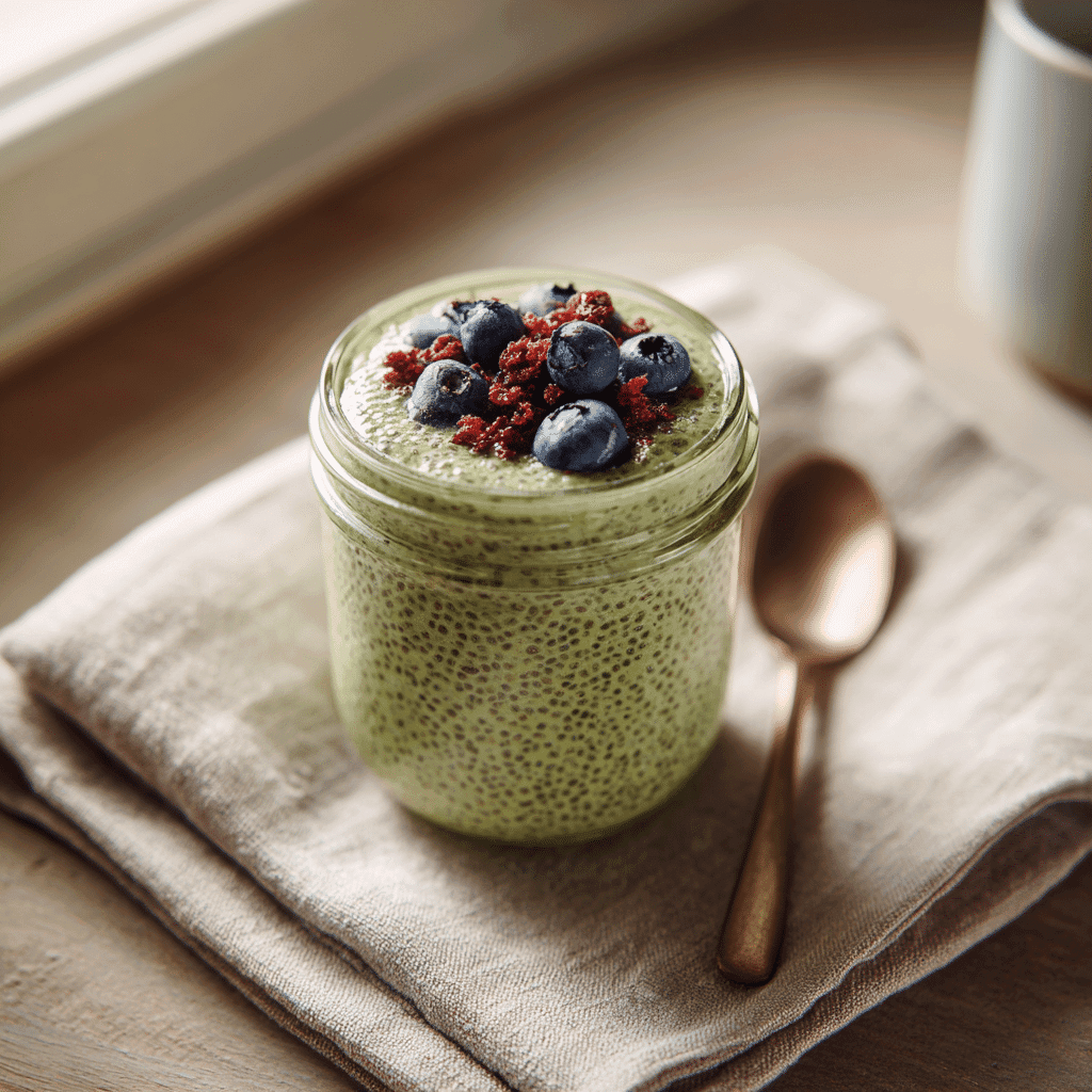 Matcha Chia Seed Pudding: Energizing, Easy, and Healthy 3 Matcha chia seed pudding in kitchen breakfast scene