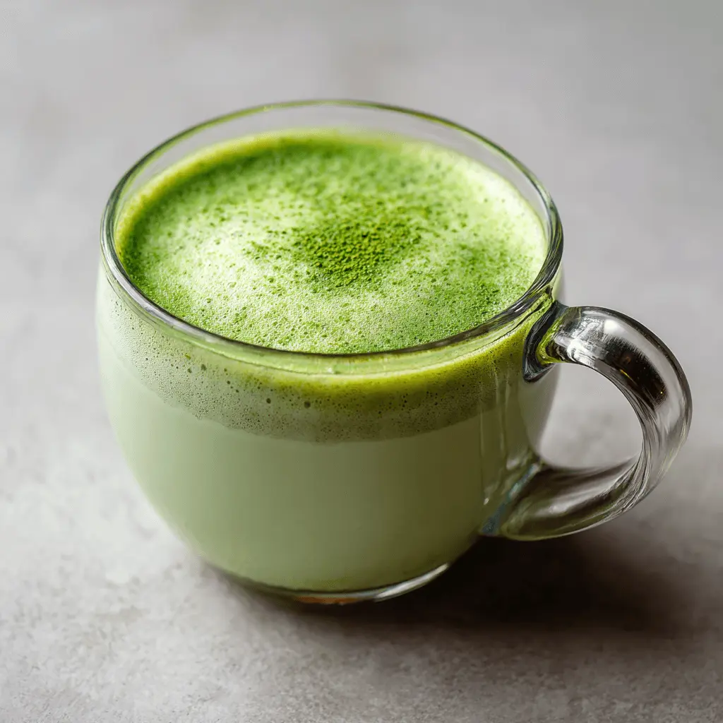 Matcha Latte Benefits: A Powerful Green Elixir for Body and Mind 3 Matcha latte in a glass mug with steam rising and soft lighting