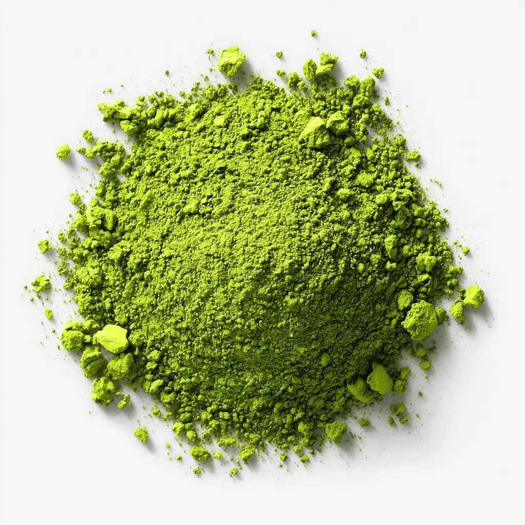 Matcha Latte Benefits: A Powerful Green Elixir for Body and Mind 2 Finely ground vibrant matcha powder on a white background