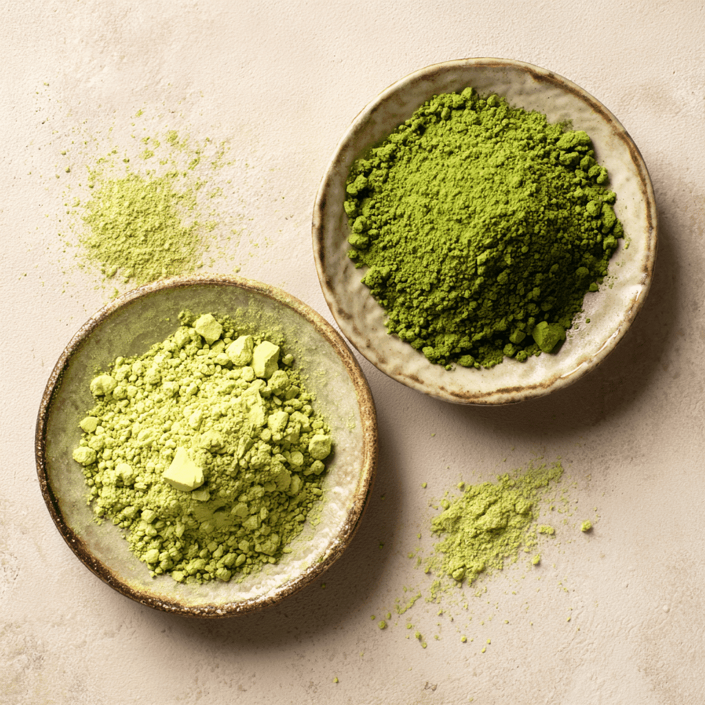 Matcha Bubble Tea: A Deliciously Refreshing Twist on a Classic Sip 5 Different matcha powders showing color and texture variations