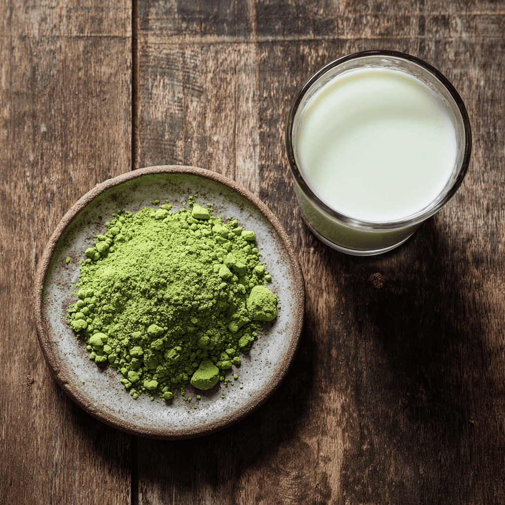 Matcha Green Tea Latte Starbucks: Ingredients, Calories, and How to Make It 4 matcha powder with milk on wooden table