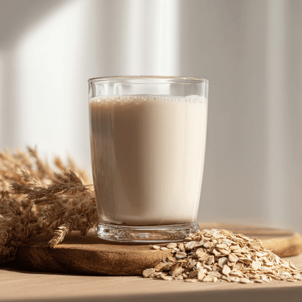 Starbucks Matcha Latte Oat Milk Copycat Recipe: Creamy & Easy 5 Glass of oat milk with oats beside it – Why oat milk makes a difference