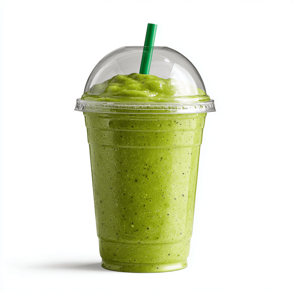 Panera Tropical Green Smoothie Recipe: Easy, Healthy, Delicious 5 Panera-style tropical green smoothie in a plastic cup
