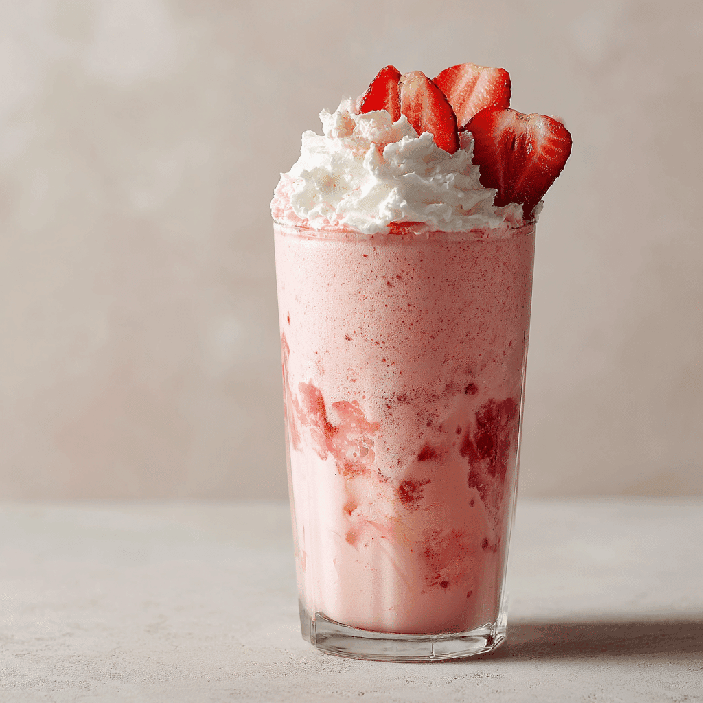 Strawberry Cheesecake Smoothie Recipe – Easy & Creamy Delight 3 Tall glass of strawberry cheesecake smoothie with whipped cream