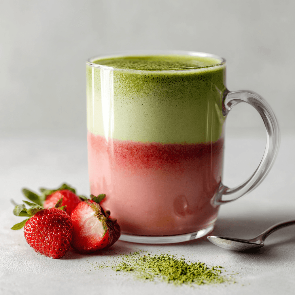 Strawberry Matcha Smoothie: Creamy, Energizing, and Easy to Make 5 Strawberry matcha smoothie in a glass mug showing layered flavors