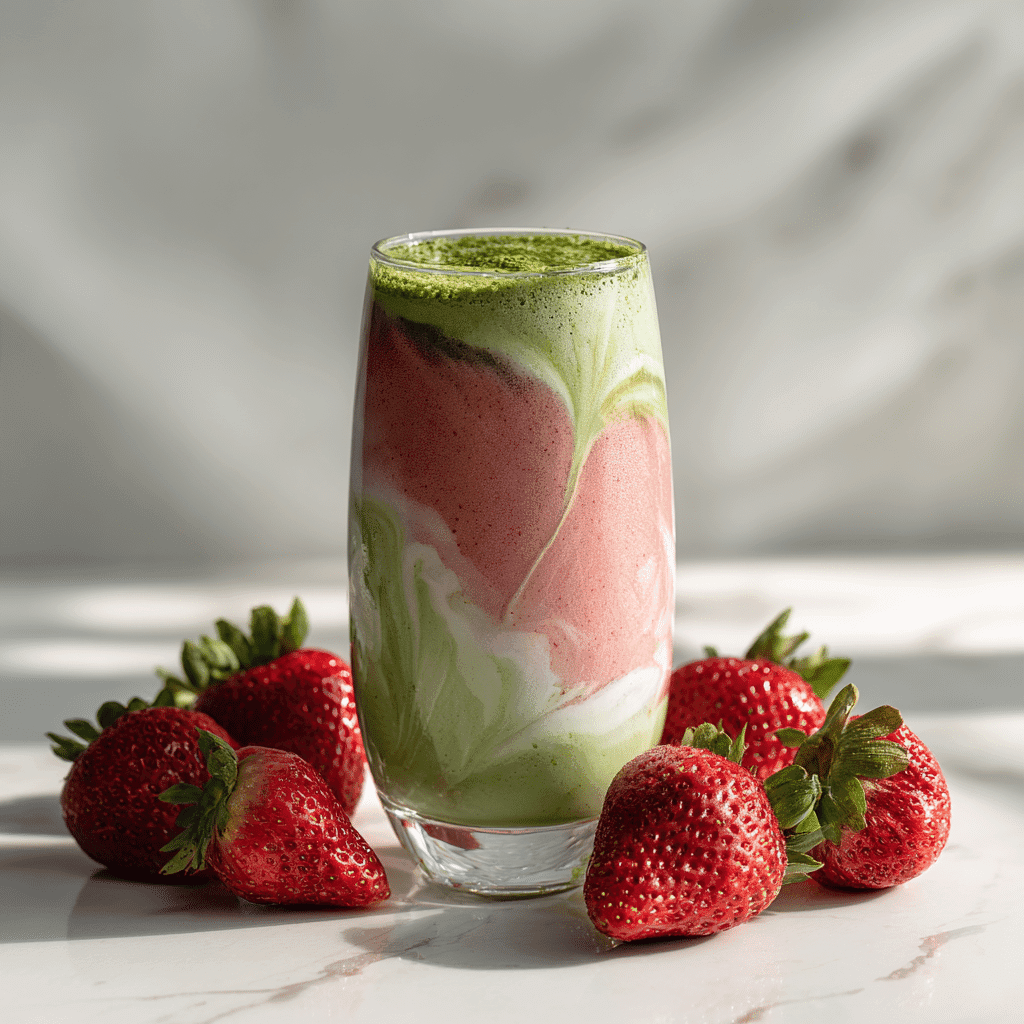 Strawberry Matcha Smoothie: Creamy, Energizing, and Easy to Make 1 Strawberry matcha smoothie with fresh strawberries and layered colors
