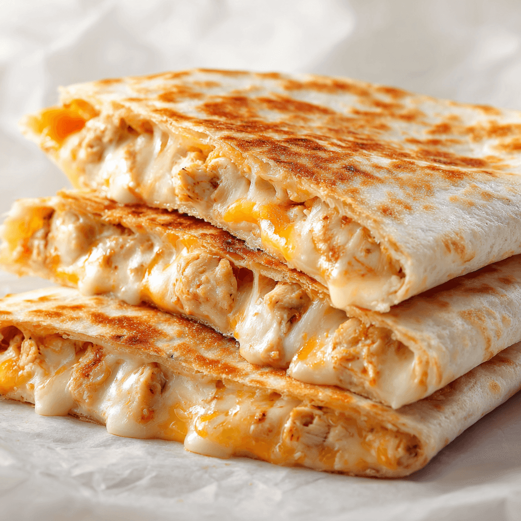 Taco Bell Chicken Quesadilla Recipe – Better Than Drive-Thru! 1 Photo of a Taco Bell chicken quesadilla recipe served hot with melted cheese and creamy sauce