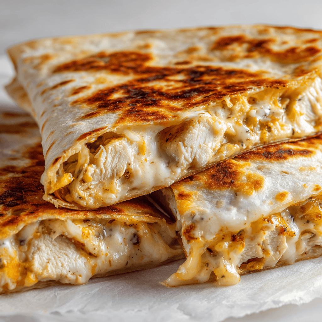 Taco Bell Chicken Quesadilla Recipe – Better Than Drive-Thru! 6 Final close-up of Taco Bell chicken quesadilla recipe with melted cheese and sauce