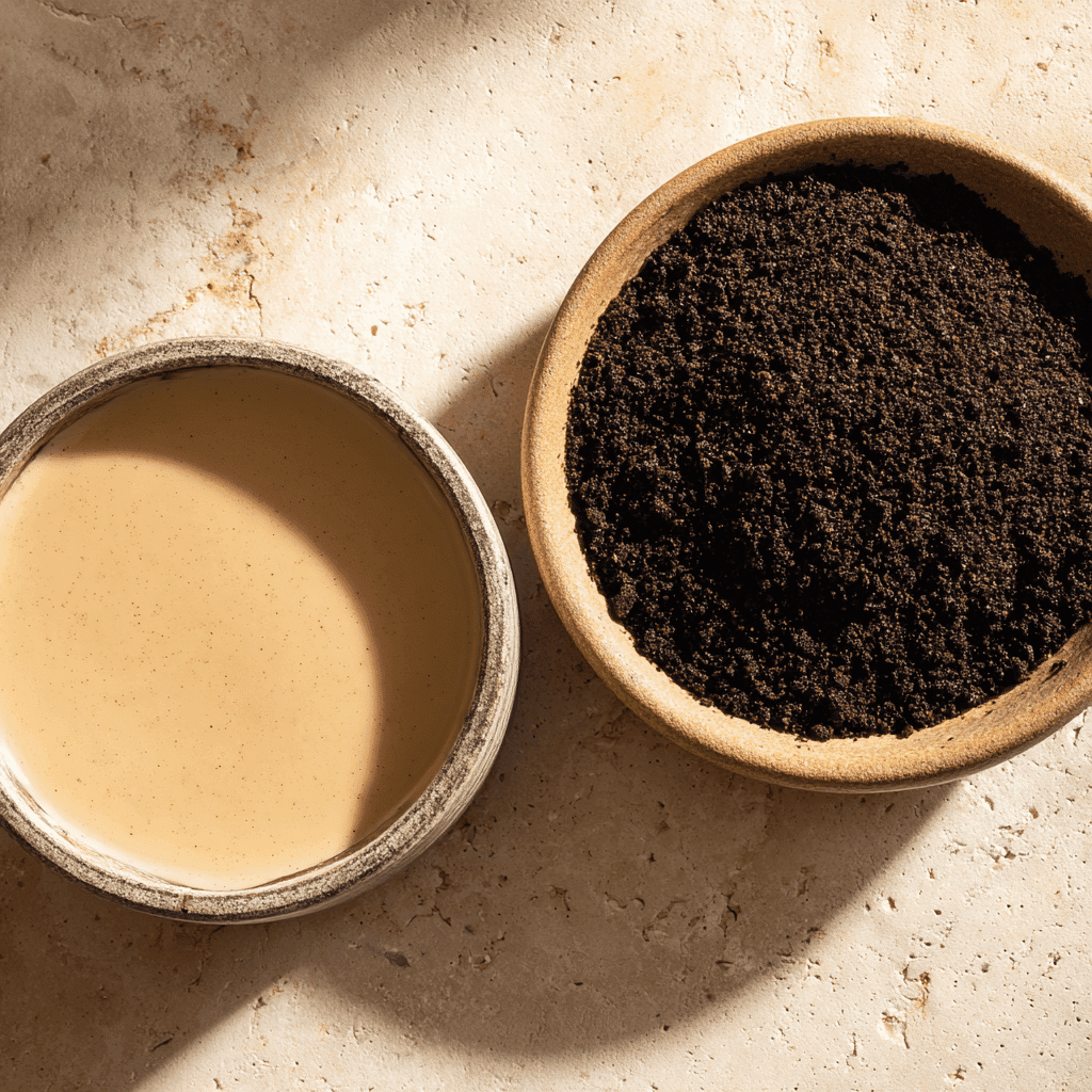 Tahini Iced Coffee – Unique, Creamy, and Refreshingly Different 3 Bowl of tahini next to coffee grounds