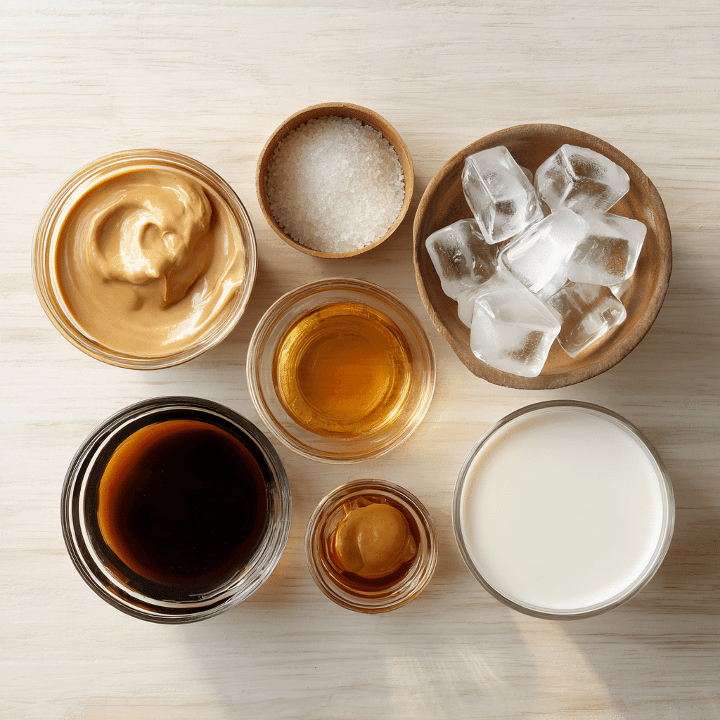 Tahini Iced Coffee – Unique, Creamy, and Refreshingly Different 5 Tahini iced coffee ingredients in glass bowls