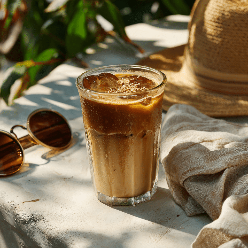 Tahini Iced Coffee – Unique, Creamy, and Refreshingly Different 6 Tahini iced coffee in a summer outdoor setting