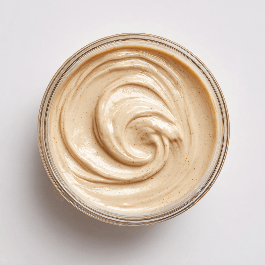 Dubai Chocolate Recipe: How to Make the Viral Pistachio Delight 9 Glass bowl of smooth tahini on white background