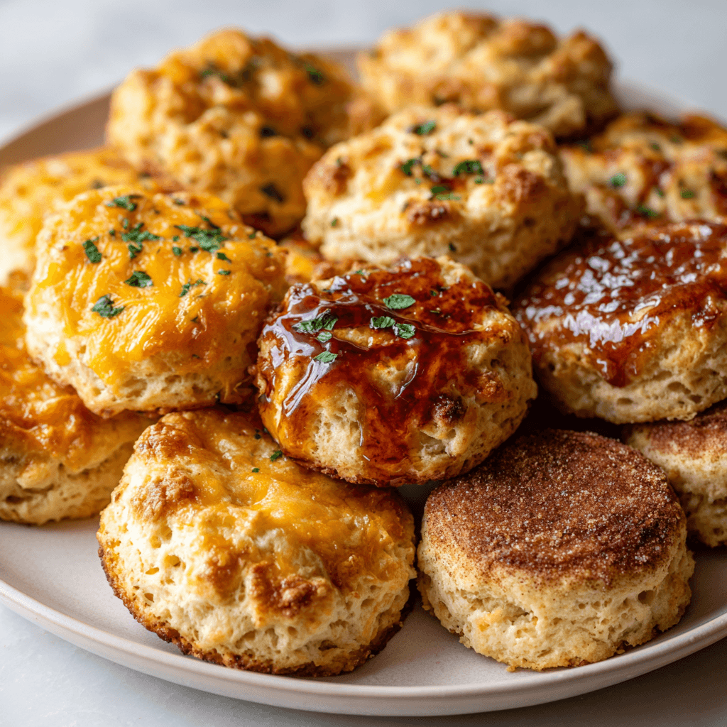 Air Fryer Biscuits: Easy Golden Perfection in Minutes 5 Variety of flavored air fryer biscuits with cheddar, honey butter, and cinnamon sugar