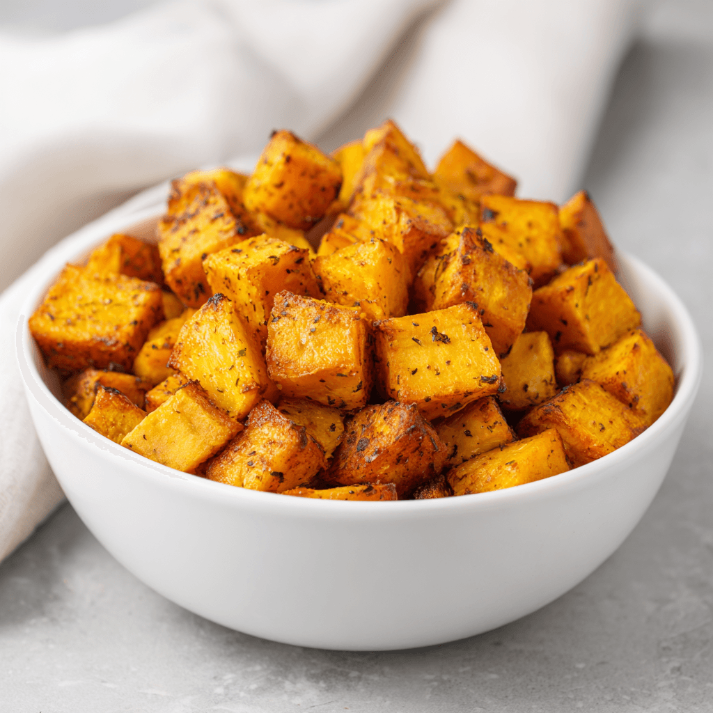 Air Fryer Roasted Sweet Potatoes: Crispy, Quick, Comforting 5 Golden crispy air fryer roasted sweet potatoes in a white bowl