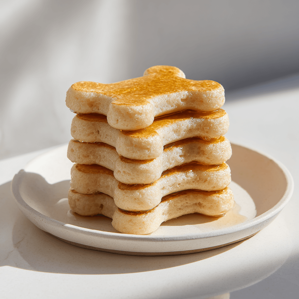 Dog Pancake Recipe Your Pup Will Love (and You Can Eat Too!) 6 Bone-shaped dog pancakes served in a white plate