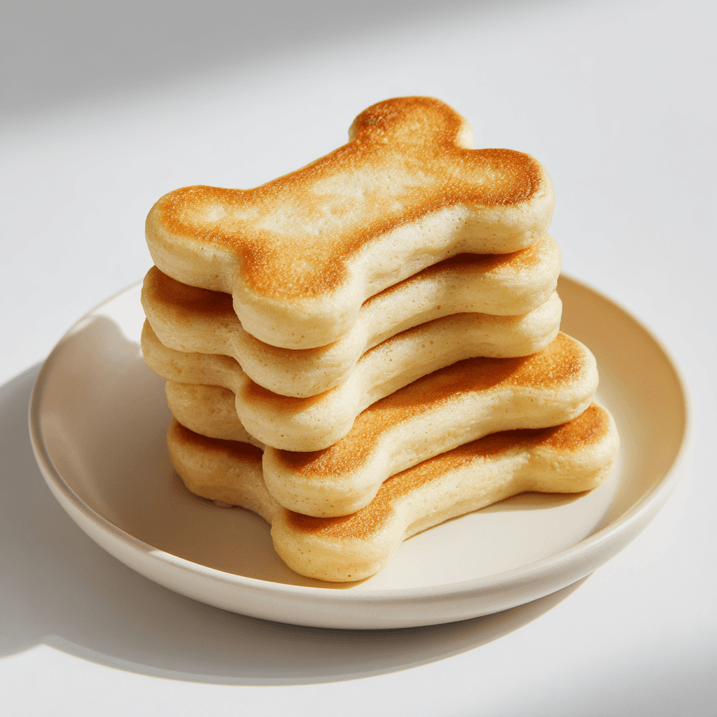 Dog Pancake Recipe Your Pup Will Love (and You Can Eat Too!) 1 Bone-shaped dog pancake recipe pancakes on a white plate
