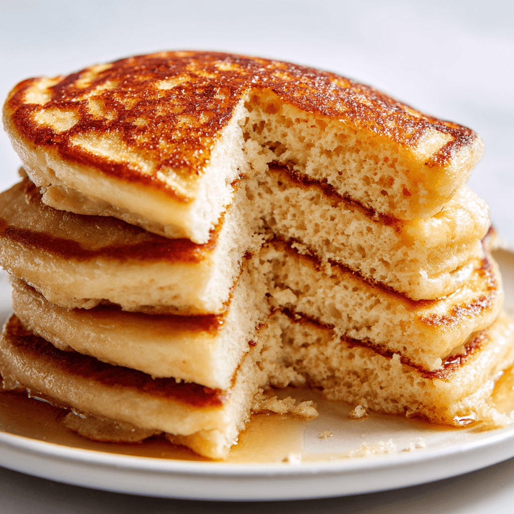 Gluten Free Pancakes Recipe – Fluffy, Easy & Homemade 5 Stack of fluffy gluten free pancakes sliced to show moist interior texture.